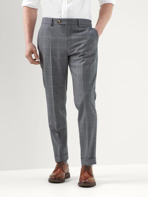 Super 120s virgin wool overcheck formal fit trousers