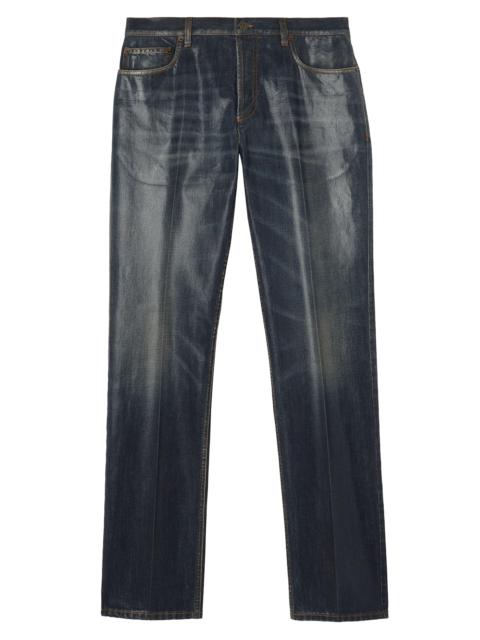Burberry Men's EKD Suede Patch Waxed Slim Jeans - Mid Blue