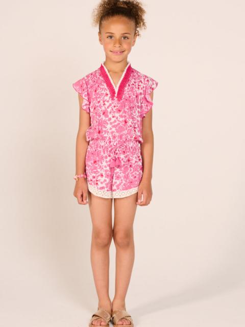 Poupette St Barth Short Jumpsuit Sasha for girls - Pink Aquaflora