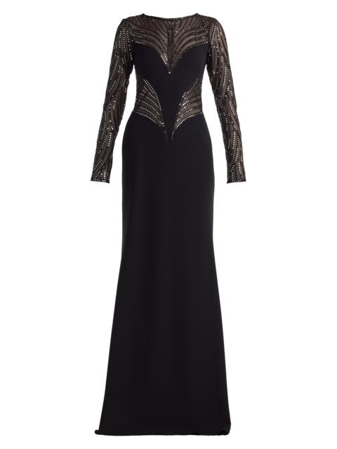 TADASHI SHOJI Women's Sequin-Embellished Long-Sleeve Crepe Gown - Black Silver