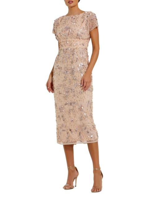 MAC DUGGAL Women's Cocktail Embellished Mesh Cap-Sleeve Midi-Dress - Blush