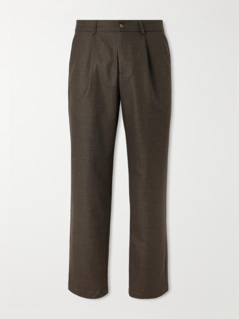 DE BONNE FACTURE Straight-Leg Pleated Puppytooth Wool-Flannel Trousers