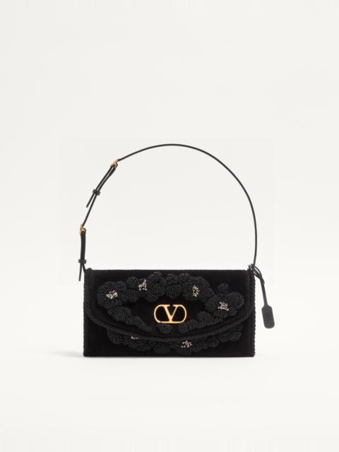 Valentino VALENTINO GARAVANI DEVAIN SMALL EMBROIDERED VELVET SHOULDER BAG