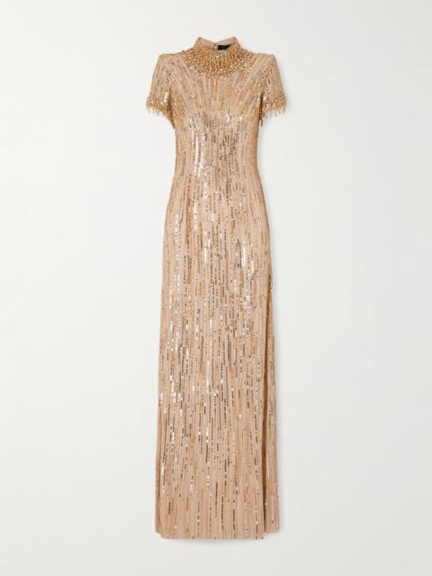 JENNY PACKHAM Madeleine Crystal And Sequin-embellished Chiffon Gown