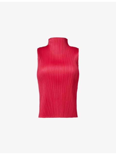 Pleats Please Issey Miyake Mock-Neck Sleeveless Knit Top