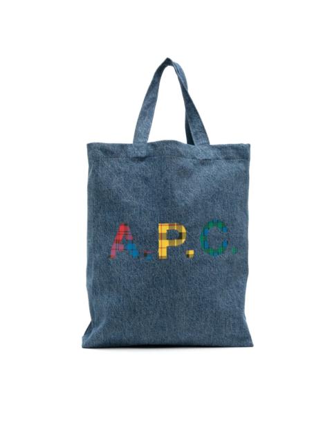 A.P.C. logo-print denim tote bag