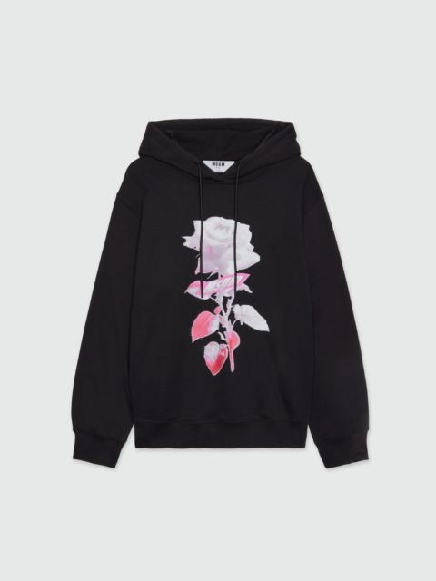 MSGM Black cotton hoodie with MSGM graphics