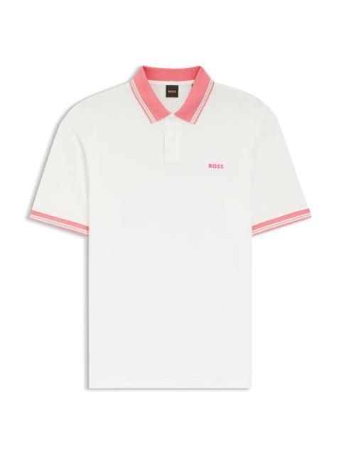 BOSS COTTON-JERSEY POLO SHIRT WITH STRIPE TRIMS