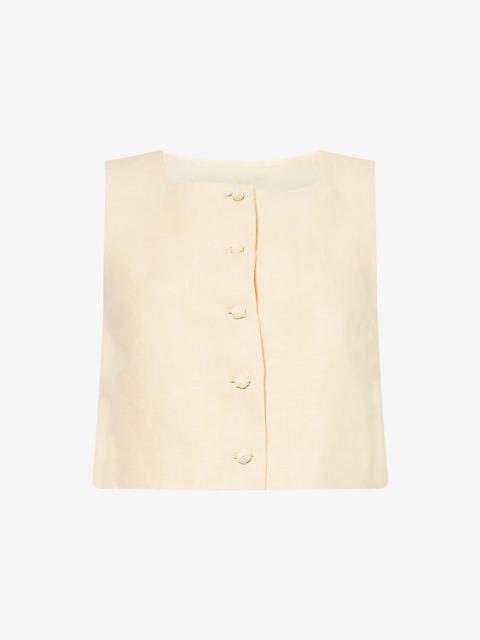 Rio Square-Neck Button Linen Top