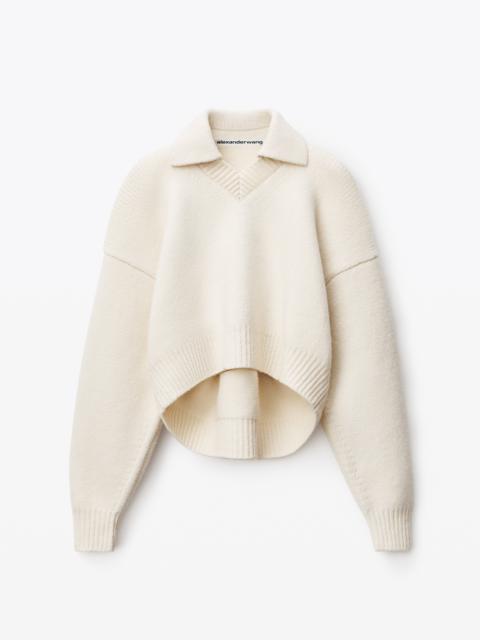 Alexander Wang COLLARED V-NECK PULLOVER IN BOILED WOOL