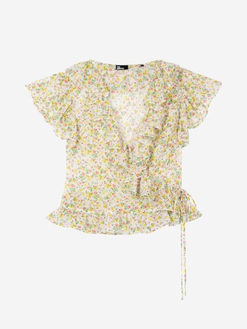 The Kooples WHITE FLORAL PRINT RUFFLED TOP