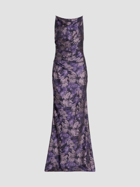 AMSALE Women's Floral Pleated Sleeveless Gown - Amethyst Multi