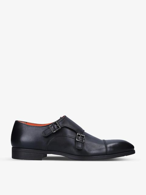 Simon double-buckle leather monk shoes