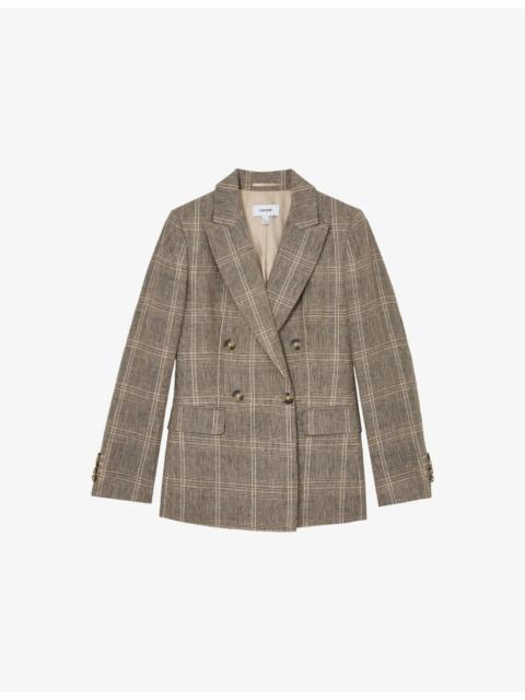 REISS Sybil Checked Linen Blazer