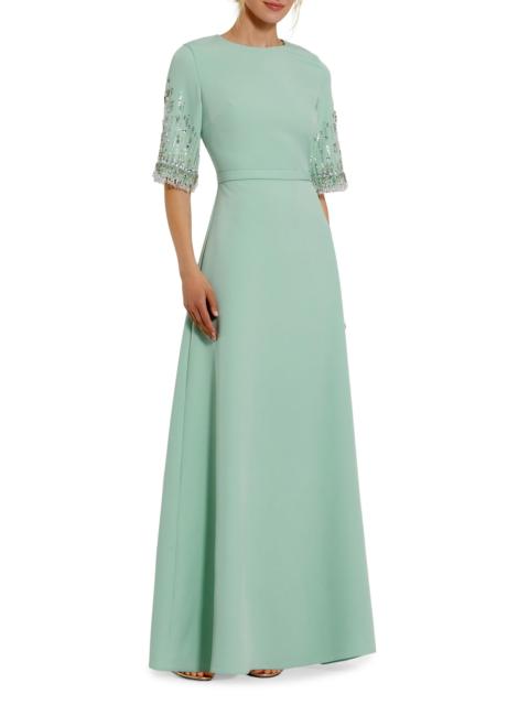 MAC DUGGAL Women's Crêpe Beaded-Sleeve A-Line Gown - Sage