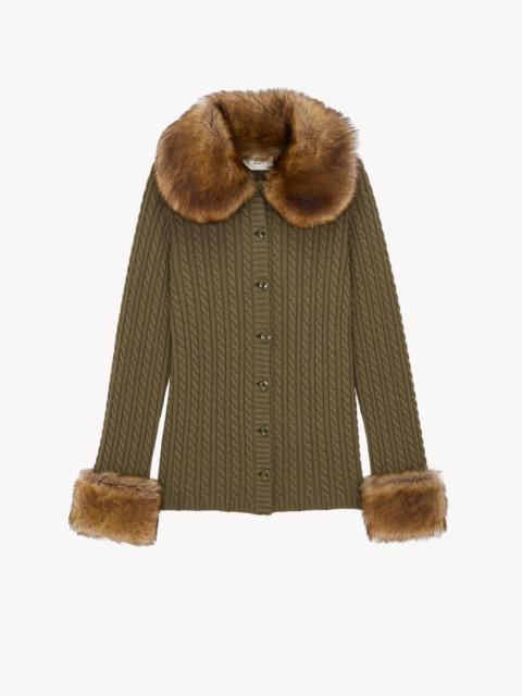 SAINT LAURENT CABLE-KNIT CARDIGAN IN CASHMERE AND ANIMAL-FREE FUR