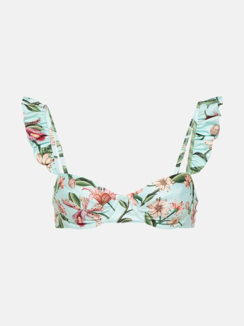 Agua by Agua Bendita Kiwi floral ruffled bikini top