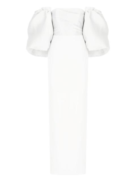 SOLACE LONDON puff-sleeves off-shoulder maxi evening dress