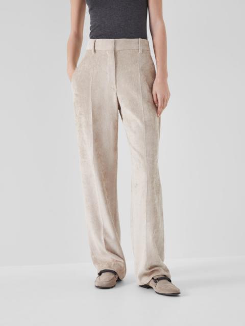 Hammered corduroy loose straight trousers