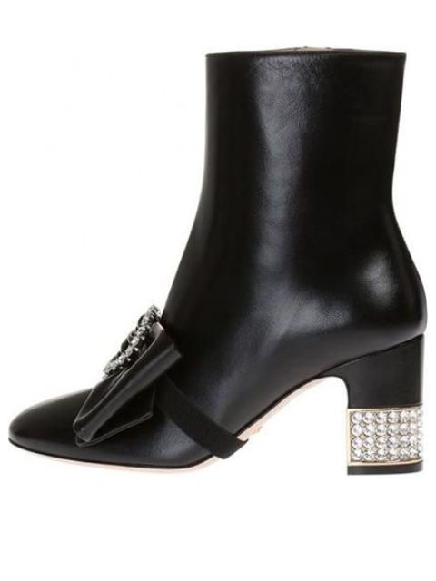 GUCCI (WMNS) Gucci Removable Bow Leather Ankle Boots 'Black' 481171-BKO00-1000