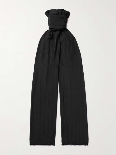 SAINT LAURENT Logo-Jacquard Striped Fringed Silk Scarf