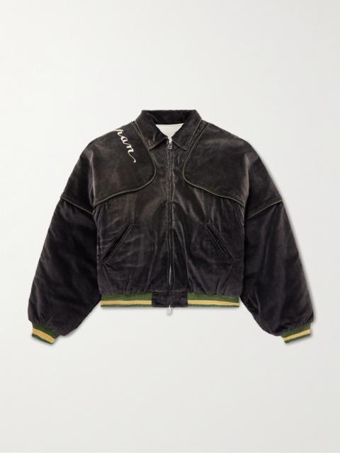Kapital Logo-Embroidered Zip-Detailed Cotton-Velvet Bomber Jacket