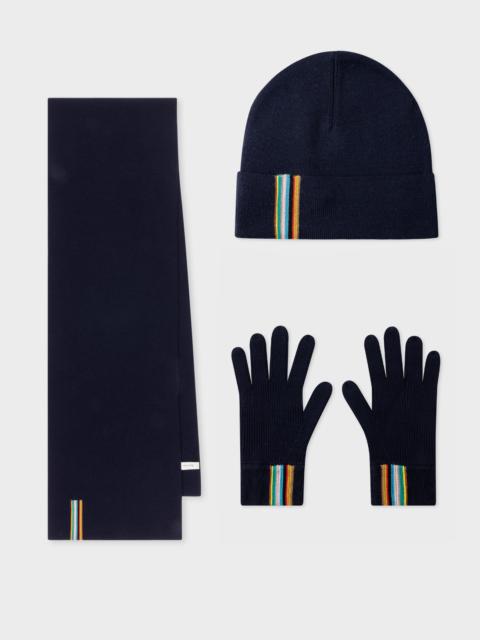 Paul Smith Merino Wool 'Signature Stripe' Trim Hat, Scarf & Gloves Gift Set