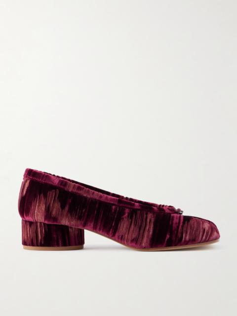 Maison Margiela Tabi Ballerina Split-toe Distressed Velvet Pumps