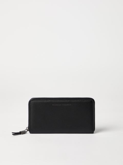 Brunello Cucinelli Grained leather wallet with shiny zipper pull