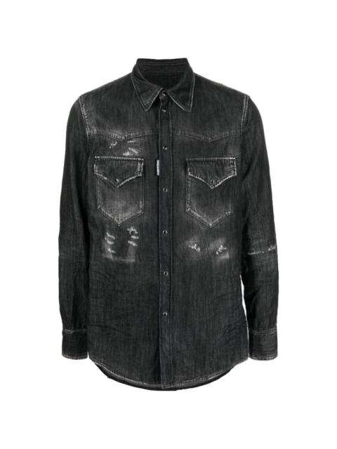 distressed-finish denim shirt