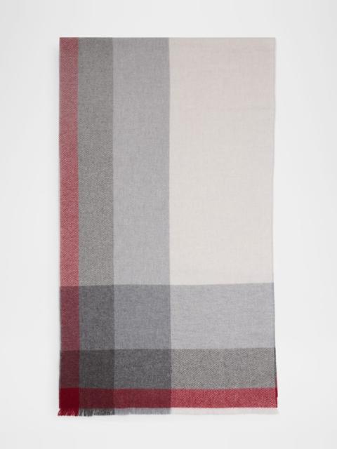 Brunello Cucinelli Men's Uneven Plaid Wool-Cashmere Scarf