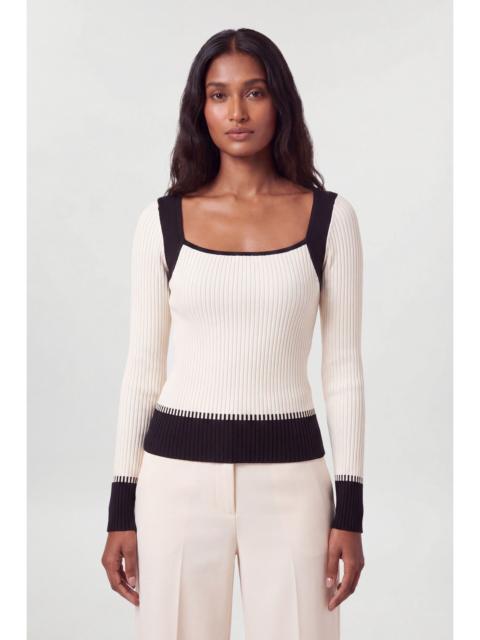 KAREN MILLEN Block Colour Racked Rib Knitted Top