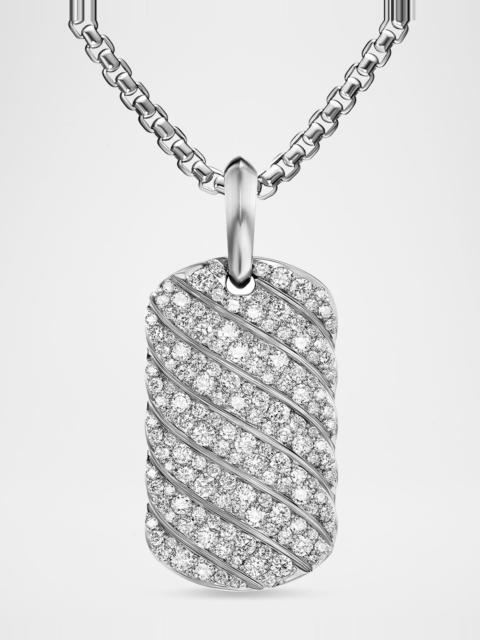 DAVID YURMAN Men's Sculpted Cable Tag in Silver with Diamonds, 35mm