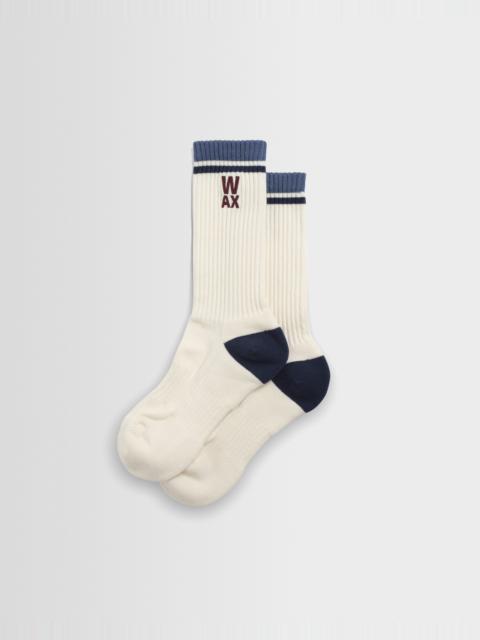 Wax London Thorpe - Ecru And Navy Branded Stripe Socks
