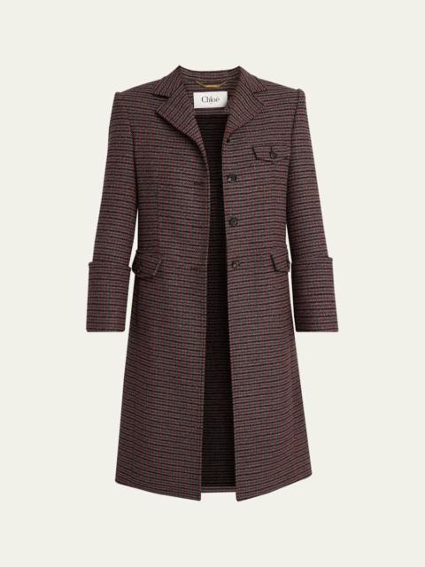 Chloé Houndstooth Wool-Blend Riding Coat