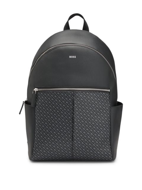 BOSS FAUX-LEATHER BACKPACK WITH MONOGRAM-PRINT FRONT POCKET