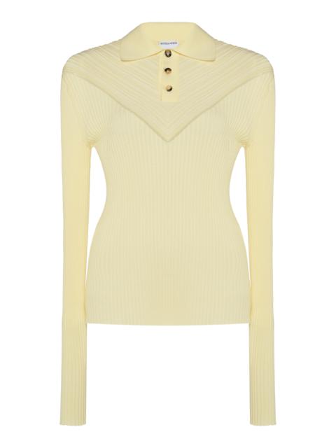 Bottega Veneta Ribbed Cotton-Blend Polo Shirt yellow
