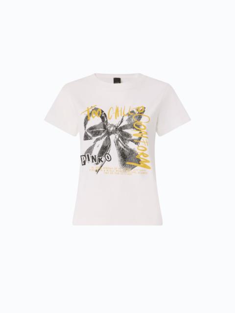 PINKO T-SHIRT WITH TOO CHILL TO CONFORM BOW PRINT