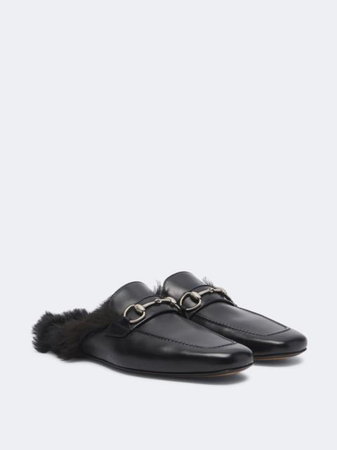 GUCCI Larindo Horsebit shearling-lined leather mules