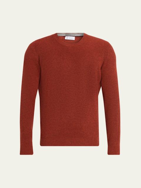 Brunello Cucinelli Men's Crewneck English Rib Cashmere Sweater