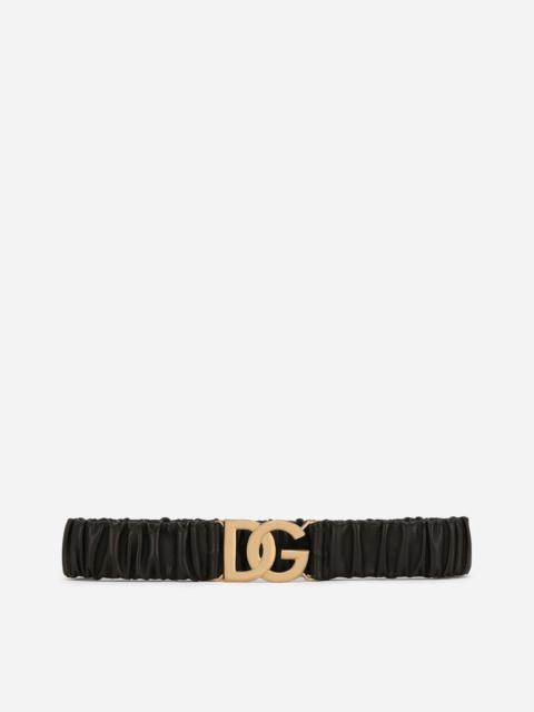 Elasticated and gathered nappa leather belt with DG logo