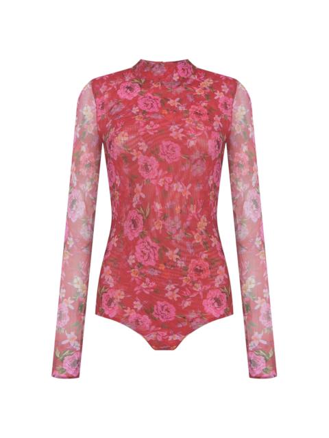 PatBO Women's Peony Floral Mesh Bodysuit - Red