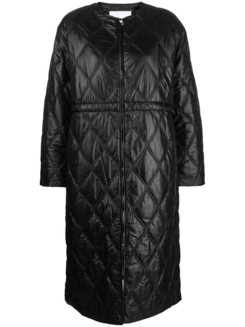 GANNI diamond-quilted zip-up raincoat