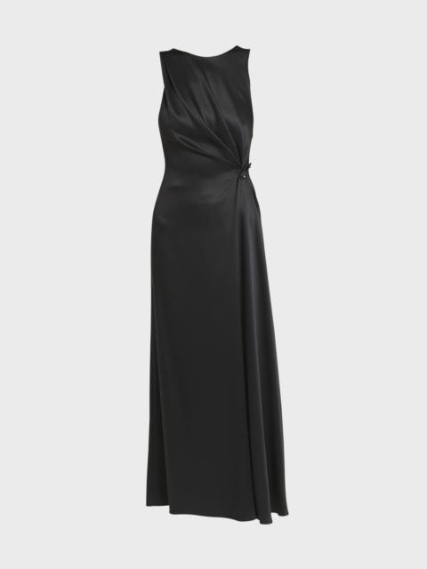 Satin Gown with Gathered Beaded Hip Detail