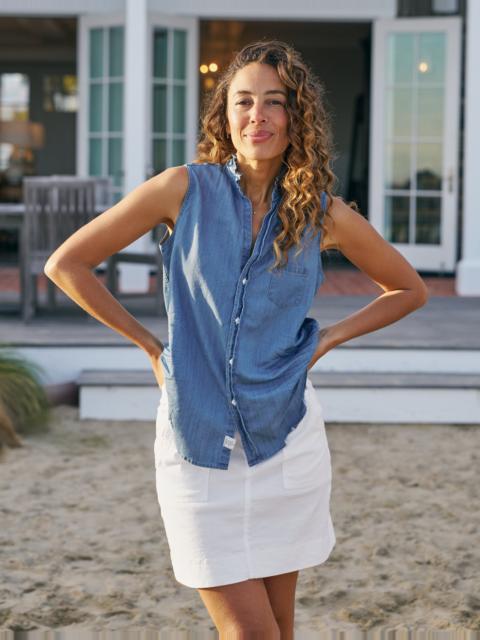 Frank & Eileen Ruffle Collar Sleeveless Button-Up Shirt