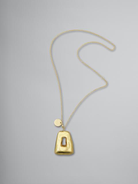 Marni GOLD-TONE METAL TRAPEZE NECKLACE WITH TRANSPARENT ENAMEL-COVERED PENDANT