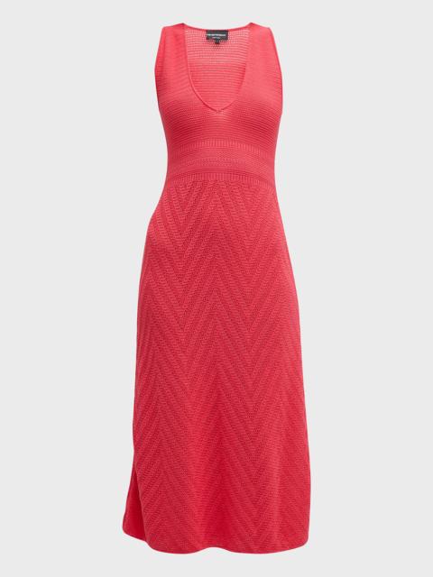 EMPORIO ARMANI Scoop-Neck Chevron Crochet Midi Dress