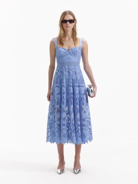 self-portrait Blue Lace Midi Sweetheart Dress
