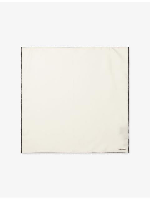 TOM FORD Contrast-Border Logo Silk Pocket Square