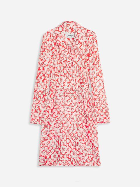 Lanvin FLOWER PRINT LONG SLEEVE WRAP MIDI DRESS